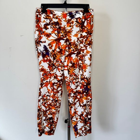 Club Monaco Pants Trousers Botanical Print Orange Tropical Sz 2 - Picture 1 of 15